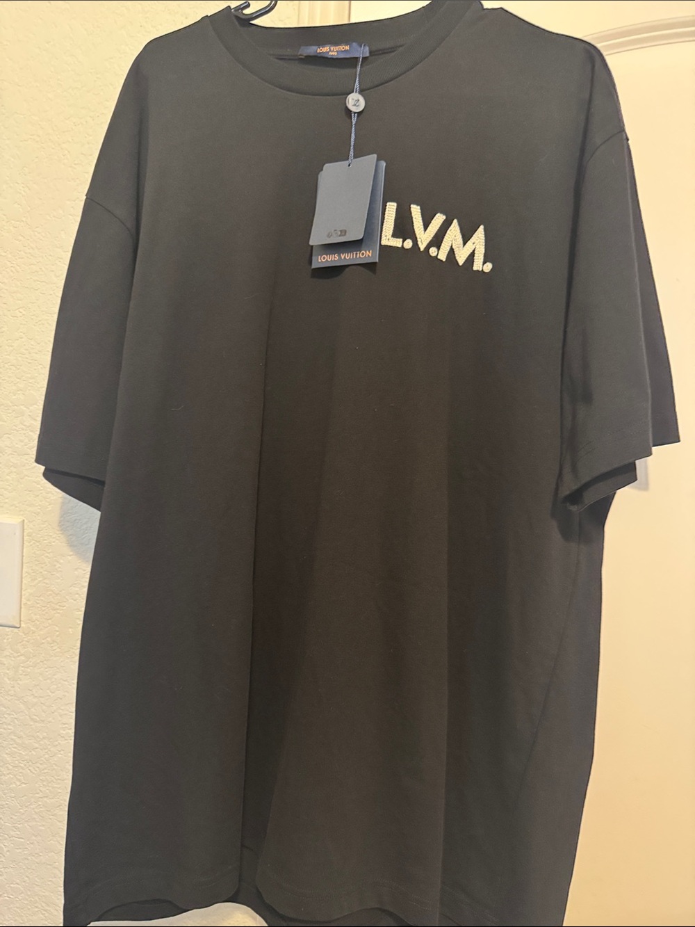Louis Vuitton Black Crewneck T-Shirt with L.V.M. Embroidered Logo